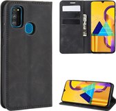 Voor Galaxy M30s Retro-skin Business magnetische zuignap Case met houder & kaartsleuven & portemonnee (zwart)