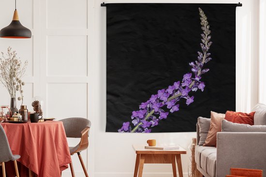 Tapisserie De lavande - Simple lavande violette sur fond noir Tapisserie en coton 180x180 cm - Tapisserie avec photo