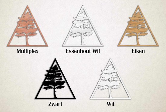 Wanddecoratie - Wandpaneel driehoek - boom - S - 45x45cm - Wit - muurdecoratie - Line Art