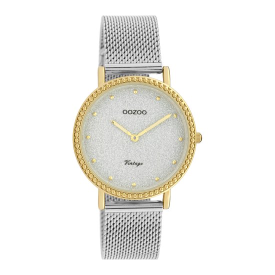 OOZOO Vintage series - goudkleurige horloge met zilverkleurige metalen mesh armband - C20053 - Ø34