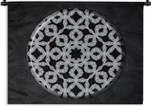 Wandkleed Macramé - Zwart wit mandala van macramé Wandkleed katoen 180x135 cm - Wandtapijt met foto