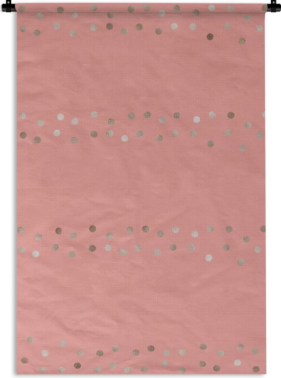 Wandkleed Luxe patroon - Luxe patroon van zilveren stippen op een roze achtergrond Wandkleed katoen 120x180 cm - Wandtapijt met foto XXL / Groot formaat!