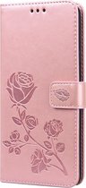 Samsung Galaxy A20s Hoesje - Mobigear - Flowers Serie - Kunstlederen Bookcase - Roségoud - Hoesje Geschikt Voor Samsung Galaxy A20s