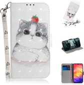 3D gekleurde tekening horizontale flip lederen tas met houder en kaartsleuven en portemonnee voor Huawei Mate 20 X (schattige kat)