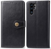 Retro effen kleur lederen gesp mobiele telefoon bescherming lederen tas met fotolijst en kaartsleuf en portemonnee en beugelfunctie voor Huawei P30 Pro (zwart)