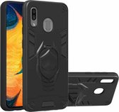 Voor Samsung Galaxy A30 2 in 1 Armor Knight Series PC + TPU beschermhoes met onzichtbare houder (zwart)