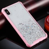 Voor iPhone XS / X vierhoekige schokbestendige glitterpoeder acryl + TPU beschermhoes (roze)
