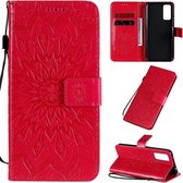 Voor Huawei Honor 30 reliÃ«f zonnebloempatroon horizontale flip PU lederen tas met houder & kaartsleuven & portemonnee & lanyard (rood)