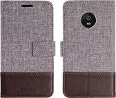 Voor Motorola Moto G5 MUMXA MX102 Horizontale flip canvas stiksels lederen tas met houder & kaartsleuven & portemonnee (bruin)