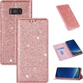 Voor Samsung Galaxy S8 ultradunne glitter magnetische horizontale flip lederen tas met houder en kaartsleuven (rose goud)