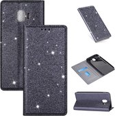 Voor Samsung Galaxy J4 (2018) Ultradunne glitter magnetische horizontale flip lederen tas met houder en kaartsleuven (grijs)