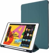 Voor iPad 10.2 Airbag horizontale flip lederen tas met drievoudige houder en pennenhouder (donkergroen)