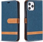 Voor iPhone 12 Pro / Max Kleuraanpassing Denim Texture Horizontale Flip Leren Case met Houder & Kaartsleuven & Portemonnee & Lanyard (Donkerblauw)