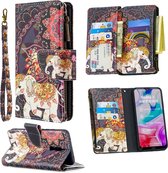 Voor xiaomi redmi 8 gekleurde tekening patroon rits horizontale flip lederen tas met houder & kaartsleuven & portemonnee (bloem olifanten)