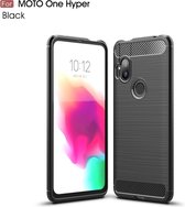 Voor MOTO One Hyper Brushed Texture Carbon TPU Case (Zwart)