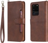 Voor Galaxy S20 Ultra Multifunctioneel Afneembaar Magnetisch Horizontaal Flip Leren Hoesje met Kaartsleuven & Houder & Portemonnee (Koffie)