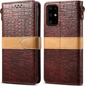 Voor Galaxy S20 Plus Splicing Color Crocodile Texture PU Horizontal Flip Leather Case met portemonnee & houder & kaartsleuven & lanyard (bruin)