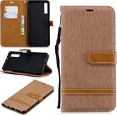 Kleurafstemming Denim Texture Leather Case voor Galaxy A7 / A750, met houder & kaartsleuven & portemonnee & lanyard (bruin)