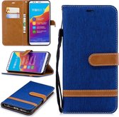 Kleurafstemming Denim Texture Leather Case voor Huawei Honor 7C / Enjoy 8, met houder & kaartsleuven & portemonnee & lanyard (koningsblauw)