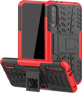 Voor Geschikt voor Xiaomi Mi CC9e Tire Texture TPU + PC schokbestendige hoes met houder (rood)