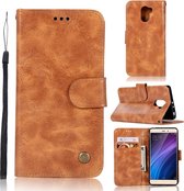 Voor xiaomi redmi 4 retro koperen knop gekke paard horizontale flip pu lederen tas met houder & kaartsleuven & portemonnee & lanyard (goudgeel)