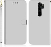 Voor Xiaomi Redmi Note 8 Pro geÃ¯miteerd spiegelend oppervlak Horizontaal flip lederen tas met houder & kaartsleuven & portemonnee en lanyard (zilver)