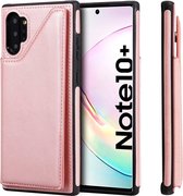 Voor Galaxy Note 10+ schokbestendig kalfsleer beschermhoes met houder en kaartsleuven en frame (rosÃ©goud)