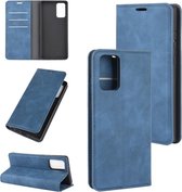 Voor Samsung Galaxy Note20 Retro-skin Business magnetische zuignap lederen tas met houder & kaartsleuven & portemonnee (donkerblauw)