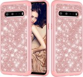 Voor LG V60 ThinQ 5G / G9 ThinQ Glitter Poeder Contrast Huid Schokbestendig Siliconen + PC Beschermhoes (Rose Goud)