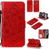 Mandala reliÃ«fpatroon Horizontale Flip PU lederen tas met houder & kaartsleuven & Walle & Lanyard (rood)