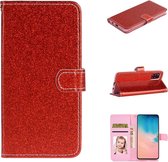 Voor Samsung Galaxy A51 Glitterpoeder Horizontale Flip Leren Case met Kaartsleuven & Houder & Fotolijst & Portemonnee (Rood)