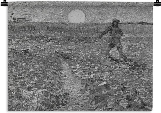 Wandkleed Vincent van Gogh - De zaaier in zwart-wit - Schilderij van Vincent van Gogh Wandkleed katoen 60x45 cm - Wandtapijt met foto