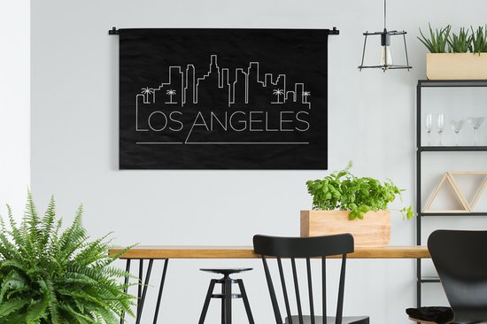 Tapisserie Villes du monde - Skyline Los Angeles noir Tapisserie en coton 120x80 cm - Tapisserie avec photo