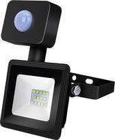 LED Bouwlamp 10 Watt met Sensor - LED Schijnwerper - Igan Sunny - Helder/Koud Wit 6400K - Waterdicht IP65 - Mat Zwart - Aluminium
