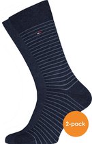 Tommy Hilfiger Small Stripe Socks (2-pack) - herensokken katoen - uni en gestreept - jeans blauw - Maat: 39-42