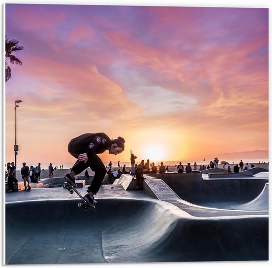 Forex - Skater op Baan met Zonsondergang - 50x50cm Foto op Forex