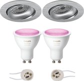 PHILIPS HUE - LED Spot Set GU10 - White and Color Ambiance - Bluetooth - Luxino Delton Pro - Inbouw Rond - Mat Zilver - Kantelbaar - Ø82mm