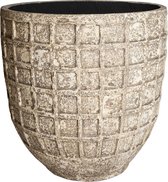 PTMD Jitta grijze pot keramiek rond met geblokt design maat in cm: 69 x 69 x 70 - Grijs