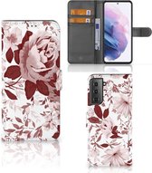 Bookcase Geschikt voor Samsung Galaxy S21 Plus GSM Hoesje Watercolor Flowers