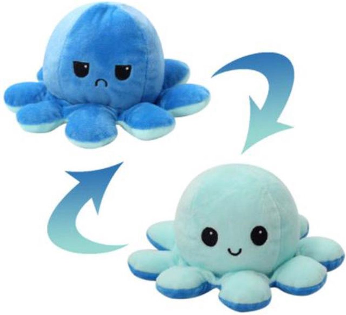 Mood Octopus Knuffel - Reversible / Dubbelzijdig - As seen on TikTok -15 cm Blauw/donkerblauw) - Merkloos