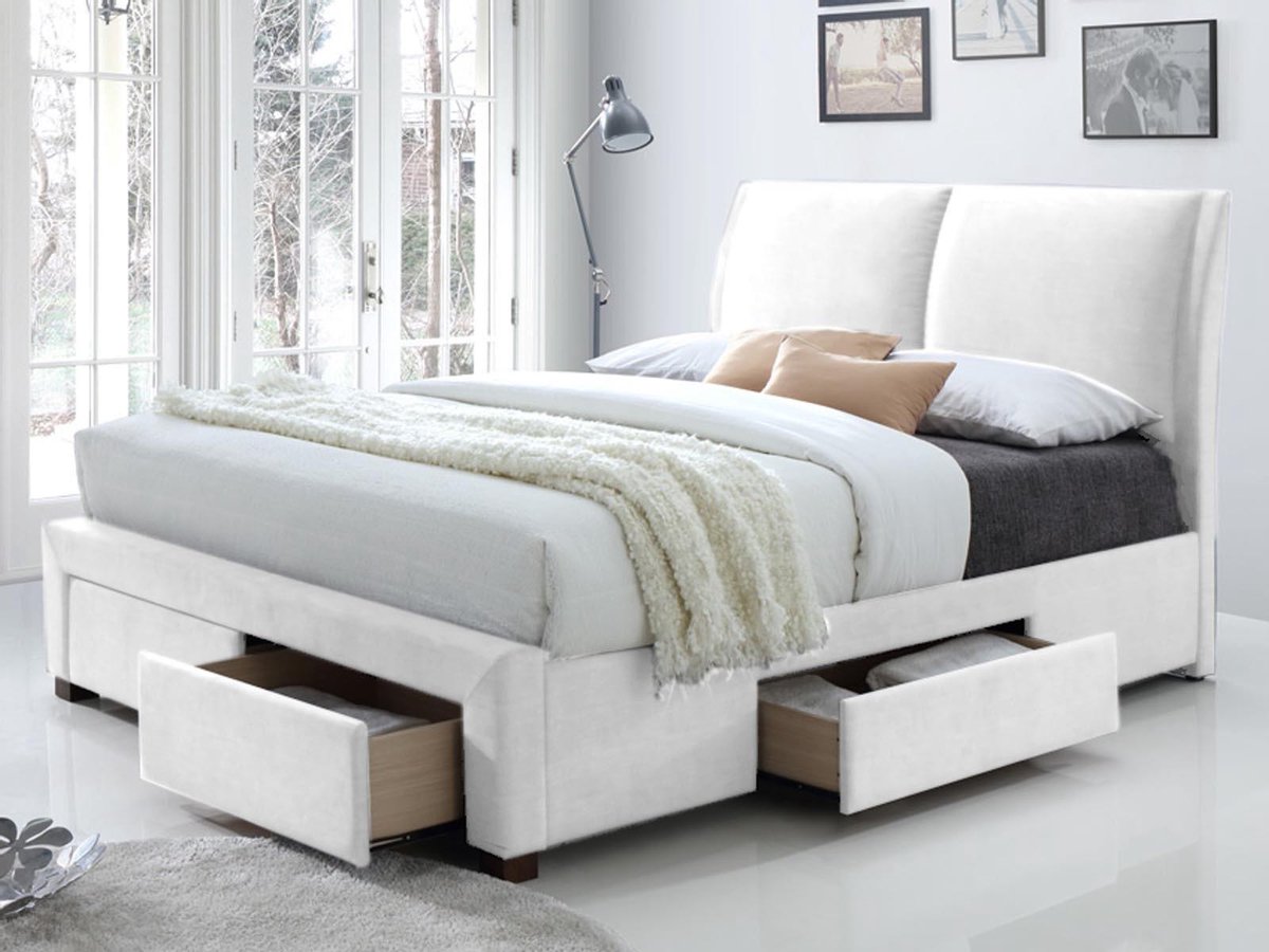 Bed 'Babano' 160x200 + lattenb. - PU Wit (6c)