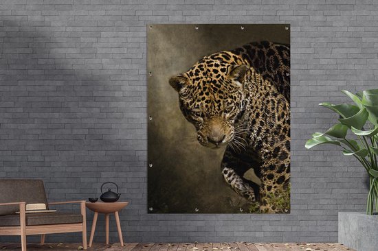 Décoration murale extérieure Jaguar - Portrait - Soleil - 120x160 cm - Toile jardin - Poster extérieur
