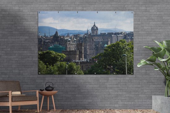 Vue de la ville d'Édimbourg depuis Calton Hill dans le jardin européen d'Édimbourg Poster 180x120 cm - Toile de jardin / Toile d'extérieur / Peintures d'extérieur (décoration de jardin) XXL / Groot format!