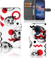GSM Hoesje Nokia 5.4 Bookstyle Case Skull Red