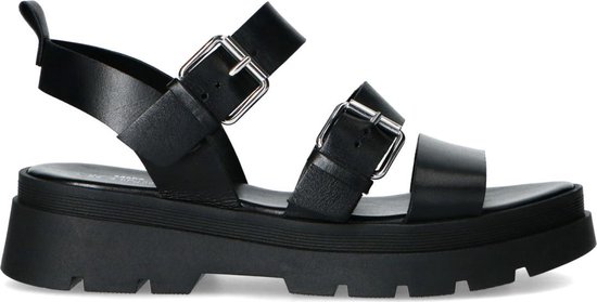 - Dames - Zwarte leren sandalen met zilverkleurige gespen - Maat 40 | bol.com