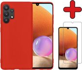 Samsung A32 5G Hoesje Rood Siliconen Case Met Screenprotector - Samsung Galaxy A32 5G Hoes Silicone Cover Met Screenprotector - Rood