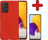 Samsung A72 Hoesje Rood Siliconen Case Met Screenprotector - Samsung Galaxy A72 Hoes Silicone Cover Met Screenprotector - Rood