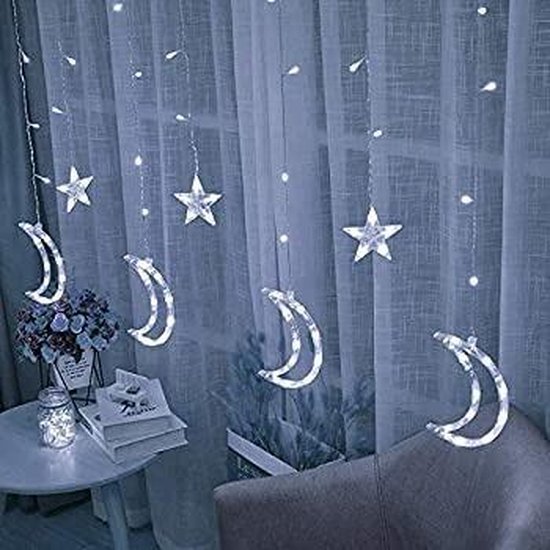 Ramadan Gordijn Maan Met Lichtjes 3.5 x 1.0 Meter - Koel Wit - LED