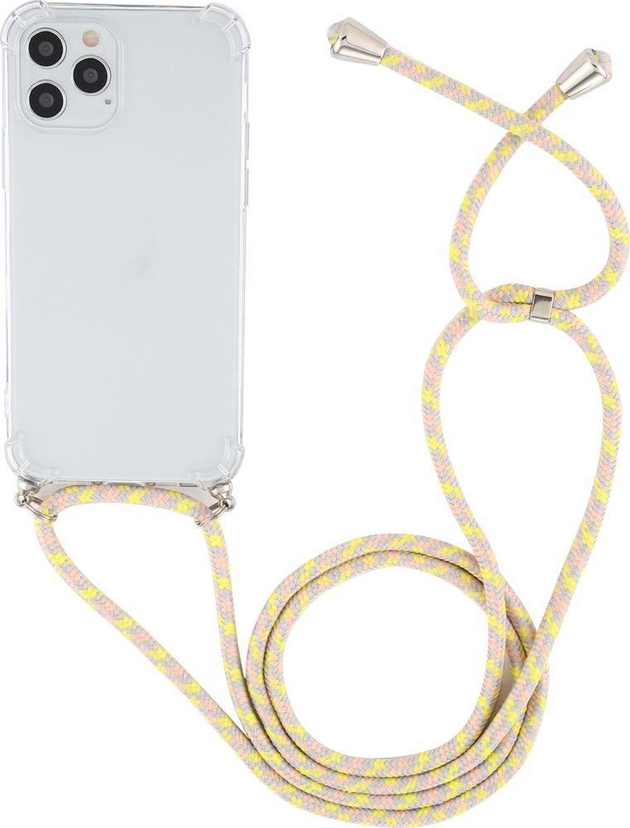 Mobigear Telefoonhoesje geschikt voor Apple iPhone 12 Pro Max Flexibel TPU | Mobigear Lanyard Hoesje met koord - Transparant / Geel