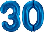 Ballon Cijfer 30 Jaar Blauw 36Cm Verjaardag Feestversiering Met Rietje